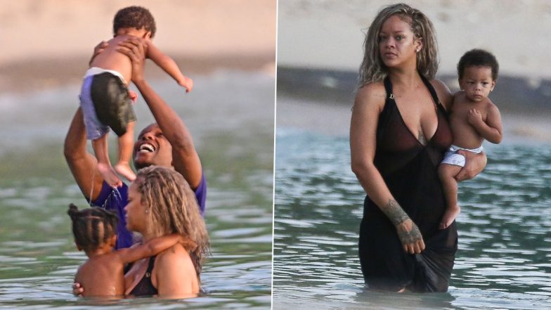 Rihanna Stuns in Sheer Black Maxi Over Bikini During Barbados Beach Outing With A$AP Rocky and Their Kids (View Pics)