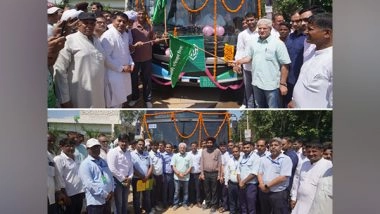 India News | Delhi Transport Minister Kailash Gahlot Flags off Buses on Route 848 in Gubhana-Majri Village in Haryana