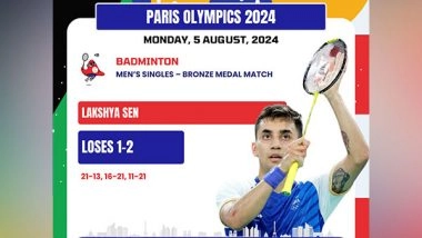 Sports News | Paris Olympics: India Shuttler Lakshya Sen Misses out on Bronze After Suffering Heartbreak in Men's Singles Event