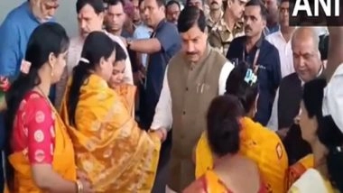 India News | MP: Women Tie Rakhi to CM Mohan Yadav at Gwalior Airport