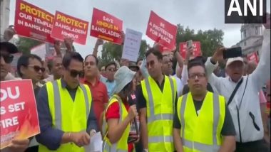 World News | Protest Outside UK Parliament Condemns Violence Against Hindus in Bangladesh