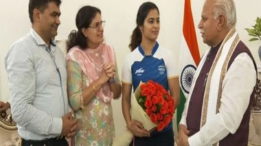 Sports News | Former Haryana CM Manohar Lal Khattar Felicitates Shooter Manu Bhaker for Historic Double Bronze at Paris Olympics