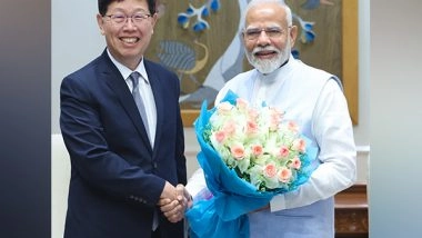 Business News | Foxconn Chairman Meets PM Modi, Discusses Investment Plans in Karnataka, Tamil Nadu, Andhra
