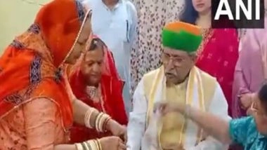 India News | Rajasthan: Women Tie 'Rakhi' to Union Minister Arjun Ram Meghwal