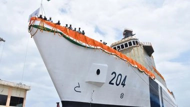 India News | Goa Shipyard Launches India's First Pollution Control Vessel Samudra Pratap for Indian Coast Guard