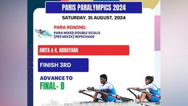 Sports News | Paris Paralympics: Para-rowers Anita, Narayana Reach Final B of Mixed Doubles Sculls Category