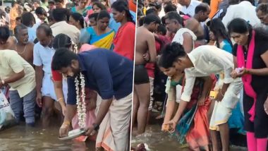 Aadi Perukku 2024: Thousands of Devotees Throng at Banks of River Kaveri in Trichy To Celebrate the Tamil Monsoon Festival (Watch Video)