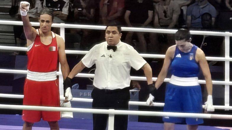 Algeria's Imane Khelif, Who Failed Gender Test, Advances to Women's 66 Kg Boxing Quarterfinal After Italian Opponent Angela Carini Quits Bout (Watch Video)