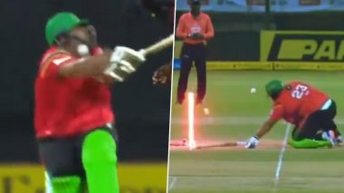 Azam Khan Out Hit Wicket After Being Struck by Shamar Springer's Bouncer During Antigua and Barbuda Falcons vs Guyana Amazon Warriors CPL 2024 Match (Watch Video)