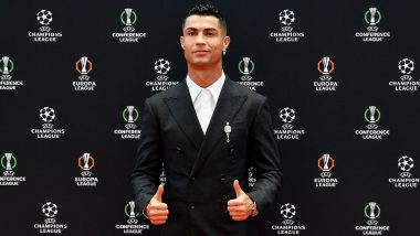 Cristiano Ronaldo Attends UCL 2024-25 Draw; Star Footballer Signs Autographs, Clicks Selfies With Fans At Monaco (Watch Video)