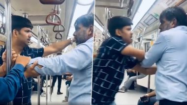 Delhi Metro Brawl Video: Two Men Engage in Ugly Fight As They Push and Stare at Each Other Inside Coach, Viral Clip Surfaces