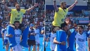 Harmanpreet Singh Carries Retiring PR Sreejesh on His Shoulders After Indian Men&rsquo;s Hockey Team&rsquo;s Bronze Medal Win at Paris Olympics 2024 (Watch Video)