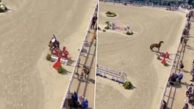 Horse Throws Top Ranked Swedish Showjumper Henrik von Eckermann From Its Back During Equestrian Event of Paris Olympics 2024, Video Goes Viral