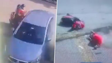 Horrific Accident Caught on Camera in Kanpur: Woman Dies, Daughter Severely Injured After Minor Performing Stunt in Car Hits Scooter at High Speed; Video Surfaces