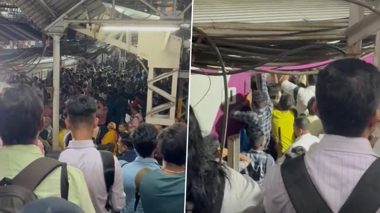 Mumbai: Viral Video Shows Jam-Packed Ghatkopar Station After Overhead Wire Issue Disrupts Local Train Services on Central Line