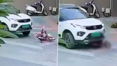 Accident Caught on Camera in Mehsana: 4-Year-Old Falls Off Cycle, Crushed To Death by Car In Gujarat; Disturbing Video Surfaces