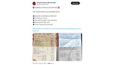 Is The Godfather Club in Mumbai's Andheri West Involved in Dating App Scam? Men Lose INR 23K to 61K in Excessive Bills After Getting Conned by Woman They Met on Tinder, Bumble