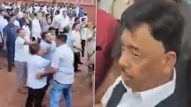 Narayan Rane Loses Cool at ABP Majha Journalist Amol More, Snatches His Mic During Aaditya Thackeray's Visit to Rajkot Fort; Mumbai Press Club Condemns BJP MP (Watch Videos)