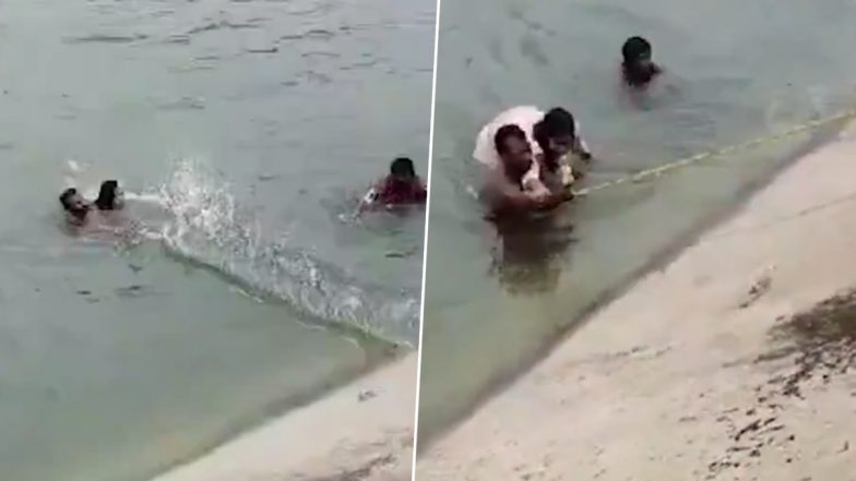 Nalgonda: Woman Slips Into Nagarjuna Sagar Canal While Trying to Take Selfie, Rescued by Locals (Watch Video)