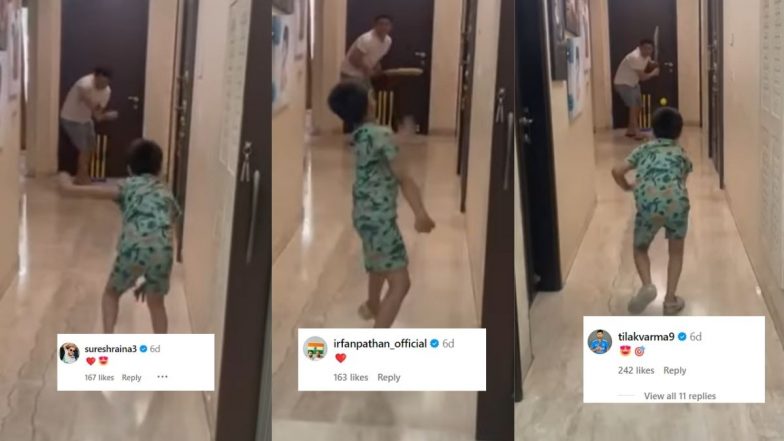 Piyush Chawla's 7-Year-Old Son Advik Shows Spin-Bowling Skills As He Plays Cricket With Father Inside Home; Sachin Tendulkar, Irfan Pathan and Others React to Viral Video