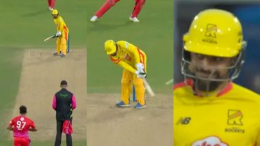 Rashid Khan Gives a Witty Smile to Haris Rauf As He Plays a ‘Unique Shot’ Off Pakistani Pacer for a Boundary During Trent Rockets vs Welsh Fire ‘The Hundred’ 2024 Match (Watch Video)