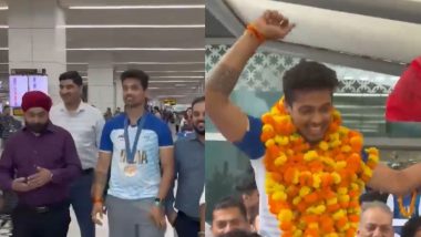 Swapnil Kusale Receives Warm Welcome in New Delhi As He Returns Home After Winning Bronze Medal at Paris Olympics 2024 (Watch Video)