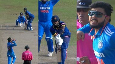 Riyan Parag Scalps His Maiden Wicket in One Day Internationals, Dismisses Avishka Fernando LBW During IND vs SL 3rd ODI 2024 (Watch Video)