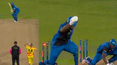 Luke Wood Makes Andre Russell Fall on His Knees As Star Batter Gets Cleaned Up With a Brilliant Slower One During Trent Rockets vs London Spirit ‘The Hundred’ 2024 Match (Watch Video)