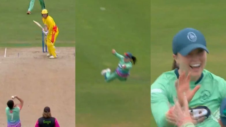 Mady Villiers Takes an Exceptional Catch While Diving Towards Right To Dismiss Bryony Smith During Trent Rockets Women vs Oval Invincibles Women Match in the Hundred 2024 (Watch Video)