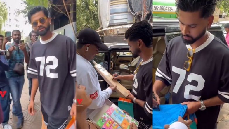 Shreyas Iyer Shows Nice Gesture As Star Indian Cricketer Interacts With A Fan Outside Salon, Signs Autograph On His Bat and T-Shirt (Watch Video)