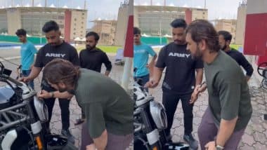 MS Dhoni Shares Heartfelt Moment With a Fan As He Signs an Autograph on His Ducati Diavel V4 (Watch Video)