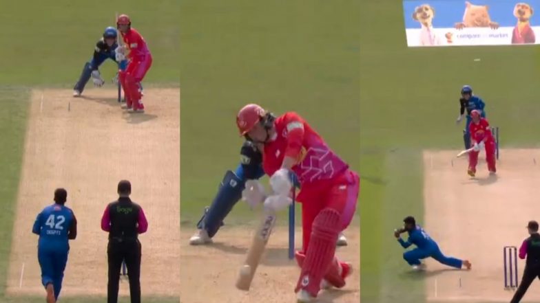 Deepti Sharma Showcases Brilliant Reflexes To Take Brilliant Follow-Through Catch During Welsh Fire Women vs London Spirit Women The Hundred 2024 Final (Watch Video)