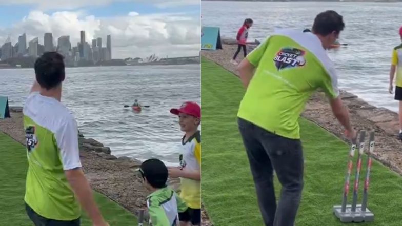 Pat Cummins Shares Jolly Moment With Kids As He Plays Cricket With Them Near Sea Shore in Australia (Watch Video)