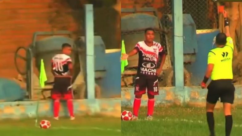 Viral Video Shows Footballer Getting Red-Carded and Sent-Off in Peru For Peeing Near Corner Flag During A Local Game