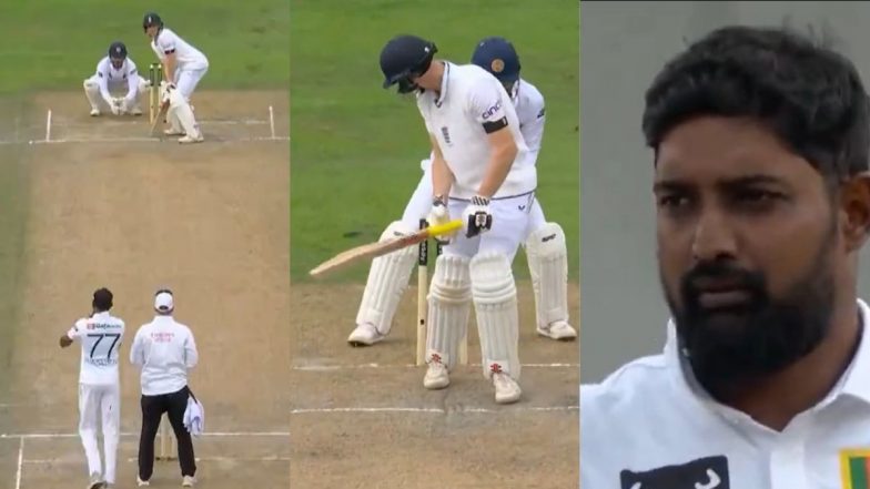 Prabath Jayasuriya Cleans Up Harry Brook With a Beauty on Day 2 of ENG vs SL 1st Test 2024 (Watch Video)