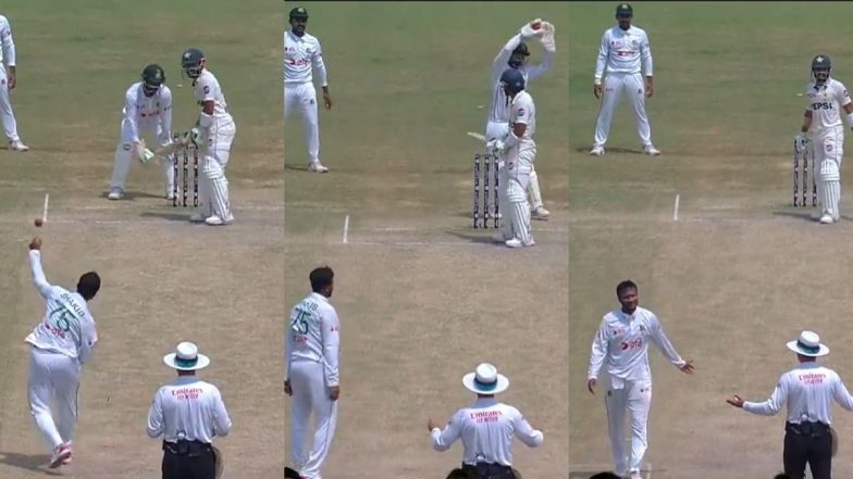 Shakib Al Hasan Throws Ball in Anger Towards Mohammad Rizwan After Pakistan Batsman Backs Away from Strike, Bangladesh Bowler Gets Warning from Umpire During PAK vs BAN 1st Test 2024 (Watch Video)