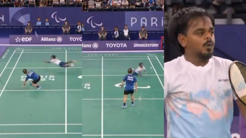 Sivarajan Solaimalai Dives Full Stretch To Counter Chu Min Kai's Drop Shot, Wins Brilliant Point in Para-Badminton Men’s Singles SH6 at Paris Paralympics 2024 (Watch Video)