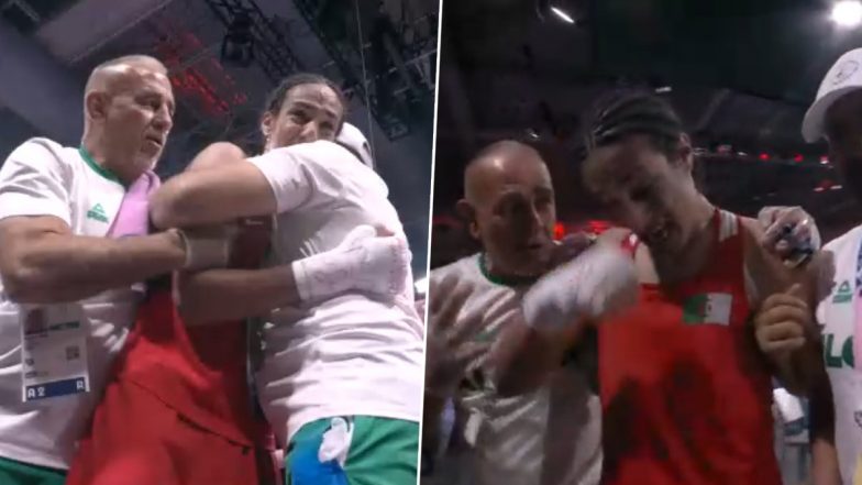 Algerian Boxer Imane Khelif, At the Centre of Gender Controversy in Paris Olympics 2024, Breaks Down in Tears After Assuring Medal in Women’s Boxing 66 Kg Event (Watch Video)