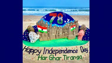 Independence Day 2024 Sand Art: Sudarsan Pattnaik Creates Beautiful Artwork With 'Har Ghar Tiranga' Theme To Celebrate Swatantrata Diwas (View Pic)