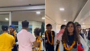 Indian Athletics Team Receive a Grand Welcome at Delhi Airport After Returning From Paris Olympics 2024 (Watch Video)