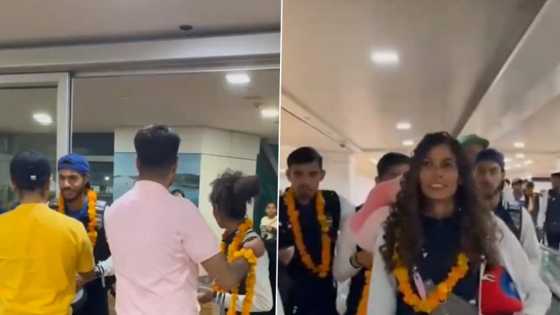 Indian Athletics Team Receive a Grand Welcome at Delhi Airport After Returning From Paris Olympics 2024 (Watch Video)