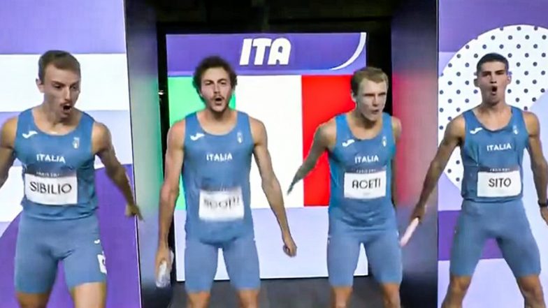 Italian Athletes Perform Cristiano Ronaldo's ‘SIUUU’ Celebration Upon Entrance in Stade de France Ahead of Paris Olympics 2024 4x400 M Men's Relay Final (See Pic)