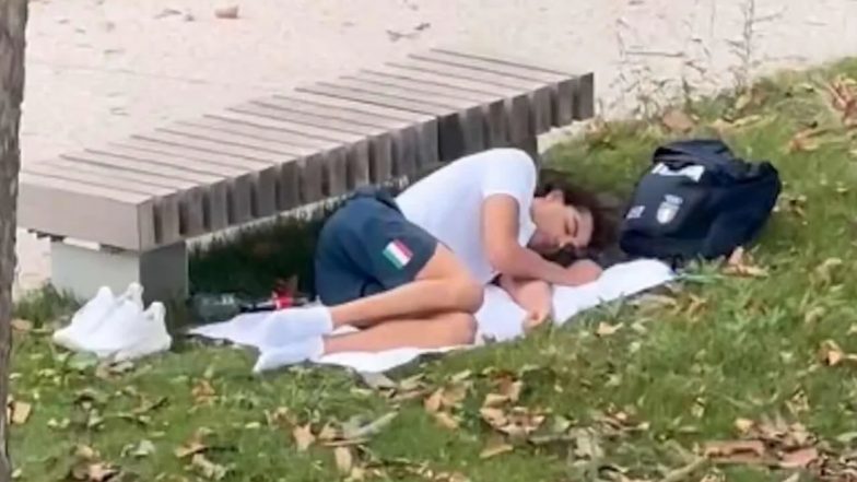 Paris Olympics 2024 Gold Medal Winning Swimmer Thomas Ceccon Spotted Sleeping in Park After Complaining About Conditions in Games Village (See Pic and Video)