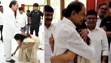 K Kavitha Meets KCR: BRS MLC, Walked out of Tihar Jail in Excise Policy Case, Meets Father K Chandrasekhar Rao in Hyderabad, Bowed To Touch His Feet (Watch Video)