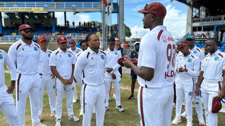 Keacy Carty Becomes First Player to Play Test Cricket From Sint Maarten, Receives Debut Cap From Jason Holder Ahead of WI vs SA 1st Test 2024 (See Pics)