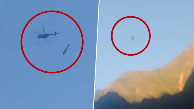 Helicopter Crash Caught on Camera in Kedarnath: Chopper Crashes Into Hills of Uttarakhand After Indian Air Force’s MI-17 Helicopter Tries To Tow It for Repairs, Video Surfaces