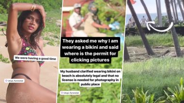 OnlyFans Model Khyati Shree’s ‘Indecent’ Photoshoot at Padubidri Beach in Karnataka’s Udupi Sparks Outrage, Video Creator Alleges Moral Policing; Claims Cops Stopped Her for Wearing Bikini