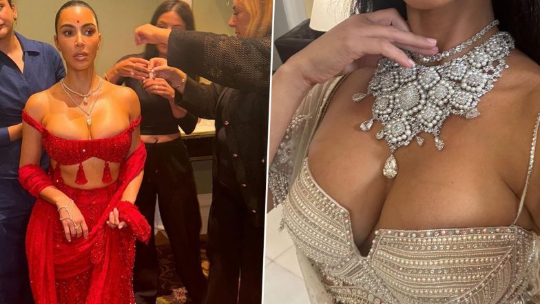 Kim Kardashian’s ‘India Lost Files’: Reality TV Star Flaunts Cleavage-Revealing Indian Outfits in BTS Pics from Anant Ambani-Radhika Merchant’s Wedding