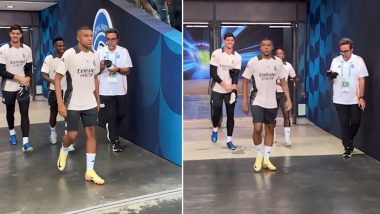 Kylian Mbappe, Vinicius Jr and Other Players Arrive in National Stadium For Training Session Ahead of Real Madrid vs Atalanta UEFA Super Cup 2024 Final