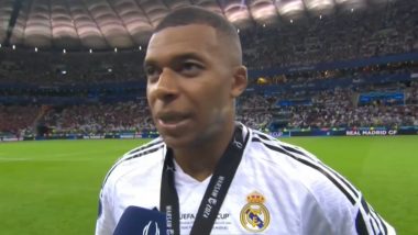 Kylian Mbappe Reacts After Scoring Goal on His Real Madrid Debut and Winning UEFA Super Cup 2024, Says 'It's a Big Pleasure for Me' (Watch Video)